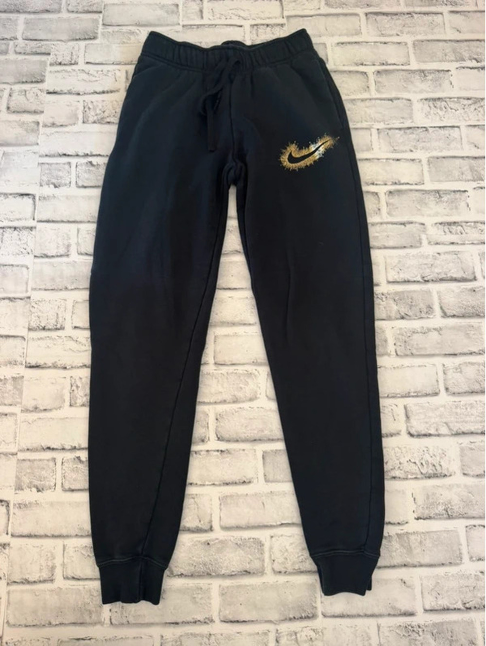 Women’s Nike black sweatpants joggers gold swoosh size XS
